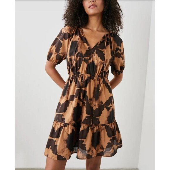 Rails Amabella Puff Sleeve Mini Dress In Tigers Eye NWOT Brown Women's Small - Picture 1 of 15